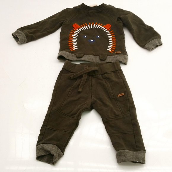 Organic Cotton 6 Month Minymo Jogger Outfit Green Porcupine Hedgehog - Picture 1 of 8